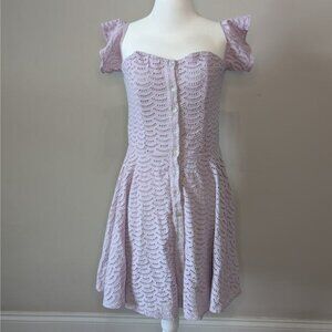 Gianni Bini Lilac Purple Eyelet Overlay Off Shoulder Fit & Flare Mini Dress Med